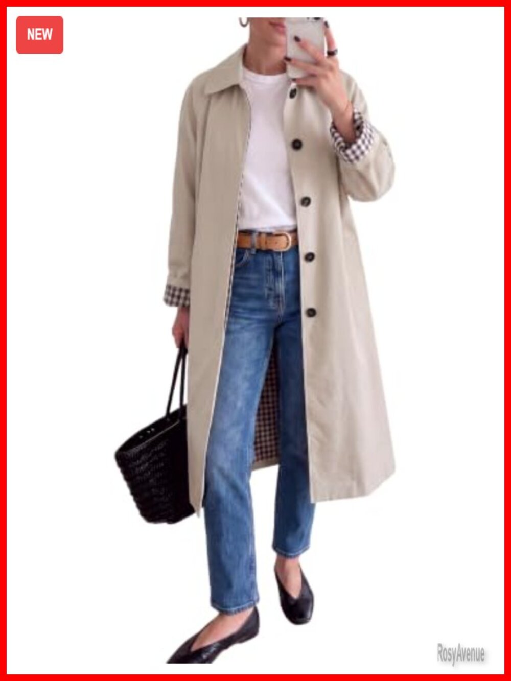 Women's Single Breasted Trench Coat Lightweight Mid Length Classic Jacket
